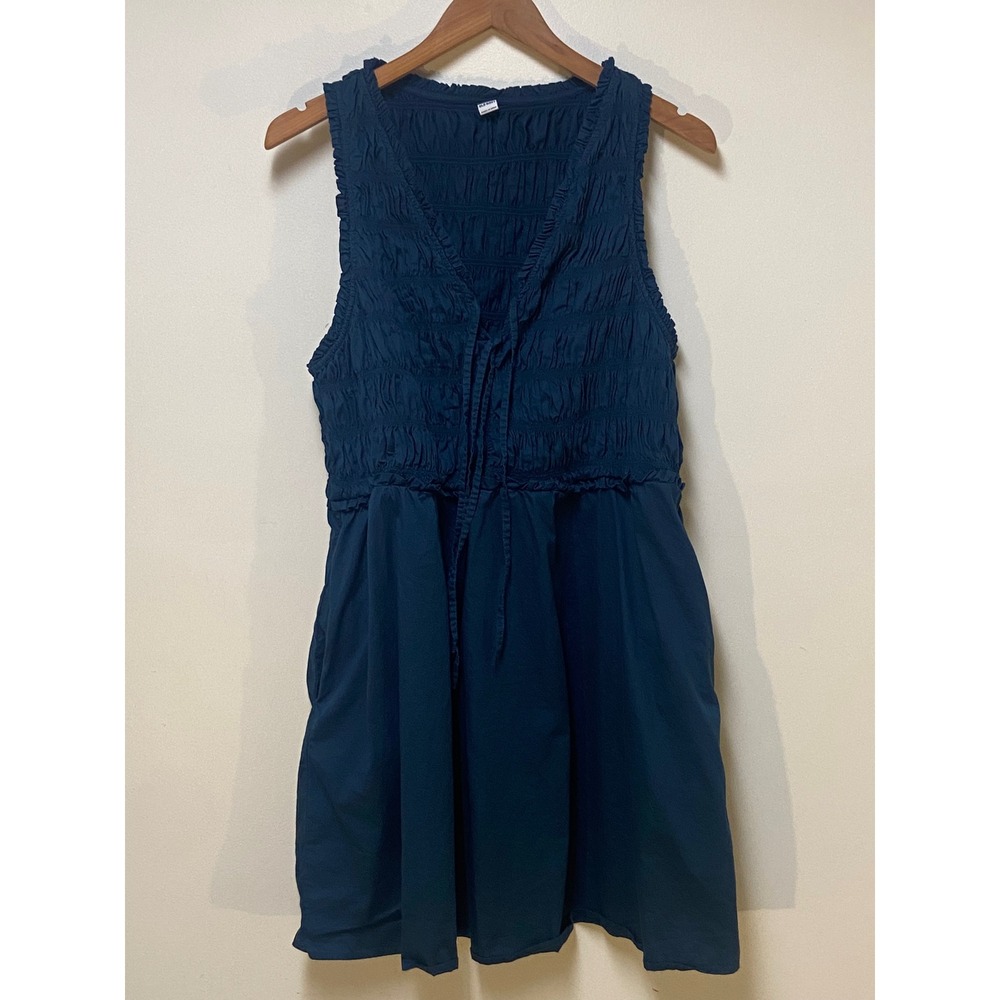 Old Navy Mini Dress Women XL Blue Smocked V-Neck Sleeveless Pockets 766837